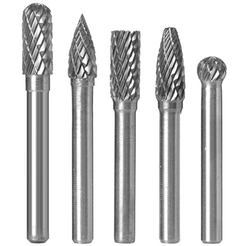 Carbide Burr Bits KangTeer 5pcs 8mm Dia 1/4" Shank Double Cut Tungsten Carbide Rotary File Cutting Burs Tool Rotary Drill Die Grinder Bits