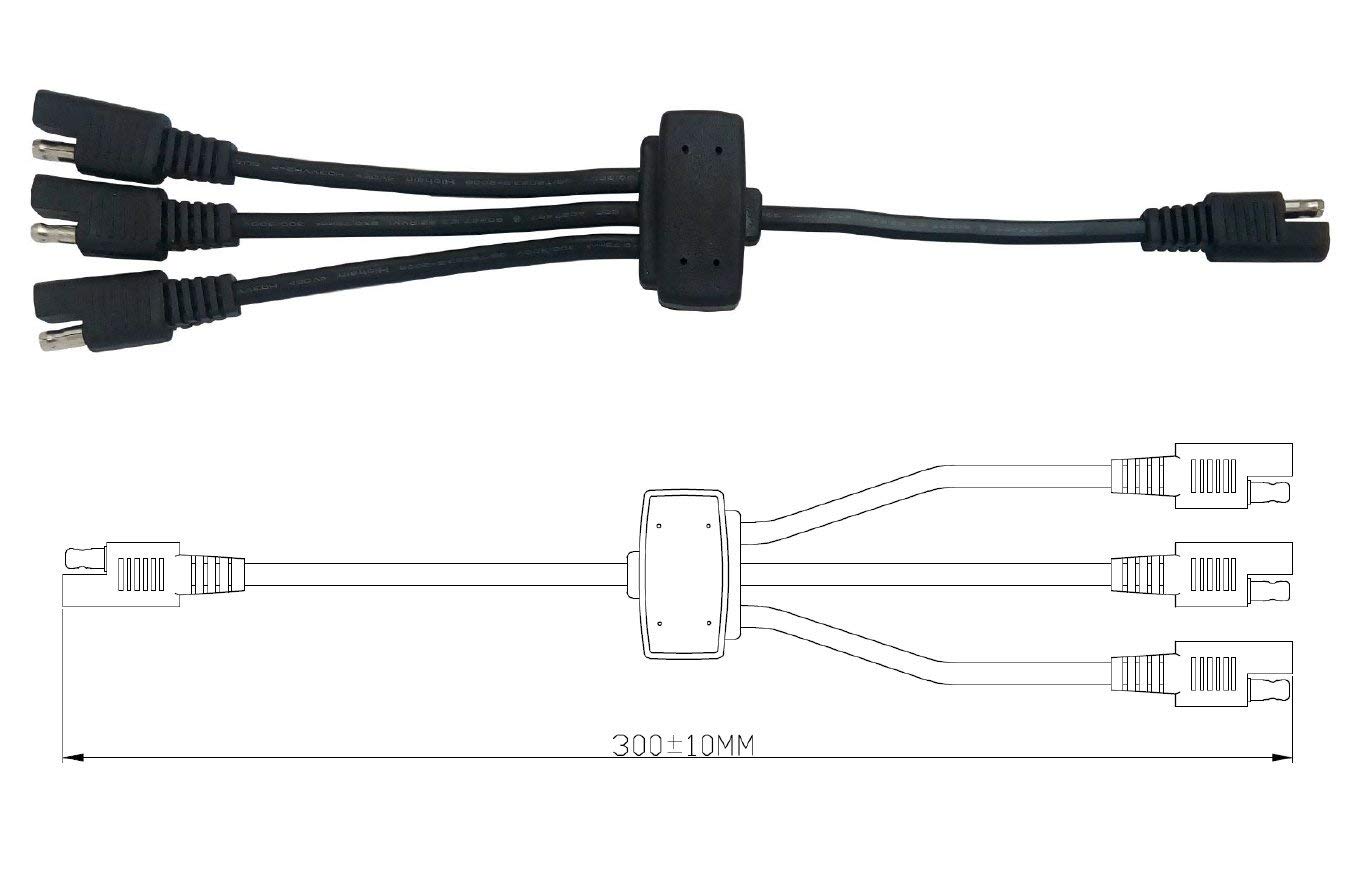 Sunway Solar Battery Charger SAE Adapters Connector,Solar Panel Combiner 3 to 1 Extension Wire for Expanding Solar Panel Battery Charger & Maintainer to One 12 Volt Battery