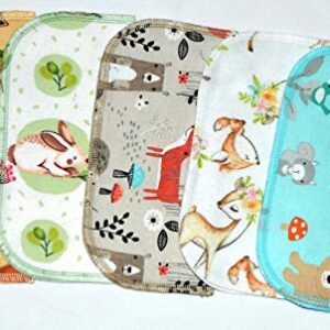 1 Ply Printed Flannel Little Wipes 8x8 Inches Set of 5 Sweet Woodland Animals