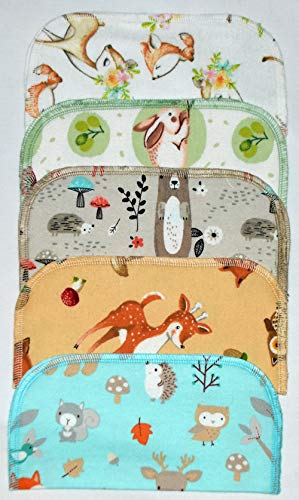 1 Ply Printed Flannel Little Wipes 8x8 Inches Set of 5 Sweet Woodland Animals