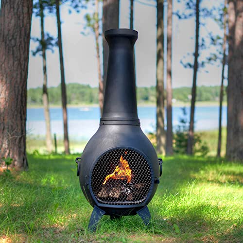 The Blue Rooster Prairie Chiminea Outdoor Fireplace - Wood Burning Cast Aluminum Deck or Patio Firepit