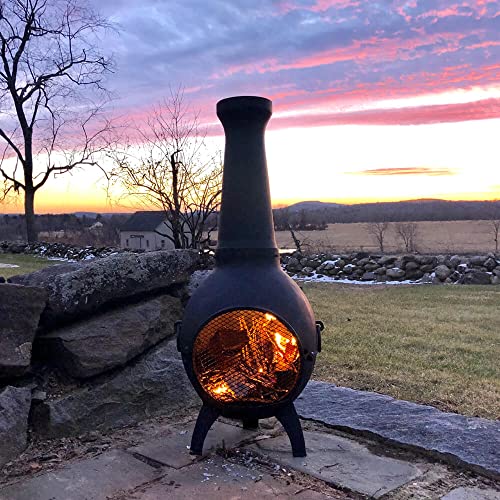 The Blue Rooster Prairie Chiminea Outdoor Fireplace - Wood Burning Cast Aluminum Deck or Patio Firepit