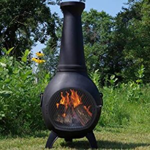 The Blue Rooster Prairie Chiminea Outdoor Fireplace - Wood Burning Cast Aluminum Deck or Patio Firepit