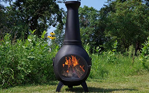 The Blue Rooster Prairie Chiminea Outdoor Fireplace - Wood Burning Cast Aluminum Deck or Patio Firepit