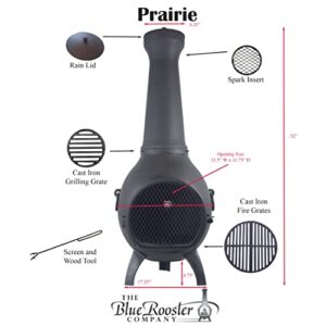 The Blue Rooster Prairie Chiminea Outdoor Fireplace - Wood Burning Cast Aluminum Deck or Patio Firepit