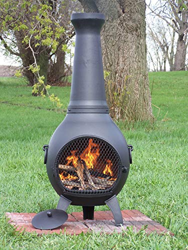 The Blue Rooster Prairie Chiminea Outdoor Fireplace - Wood Burning Cast Aluminum Deck or Patio Firepit