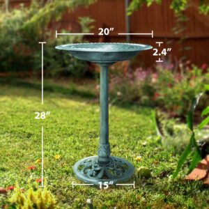 VIVOHOME 28 Inch Height Polyresin Lightweight Antique Outdoor Garden Bird Bath Green