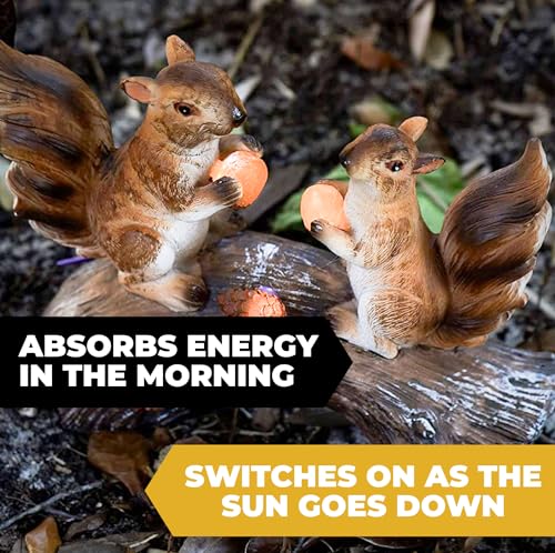 Dawhud Direct Squirrels on a Log Solar Light for Home and Outdoor Decor, Squirrels Solar Powered Flickering LED Garden Light Backyard Woodland Decoration
