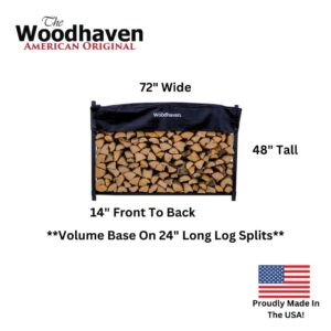 Woodhaven 6 Foot Black - Heavy Duty Made in the USA - Outdoor Cord Firewood Storage Log Rack With Seasoning Cover Set - Metal Firewood Rack With UV-Stable Powder Coat