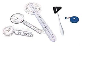 emi egm-650 5 piece physical therapy set - goniometer 12 inch, 8 inch, 6 inch, taylor hammer, & tape measure