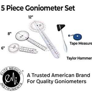 EMI EGM-650 5 Piece Physical Therapy Set - Goniometer 12 inch, 8 inch, 6 inch, Taylor Hammer, & Tape Measure