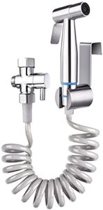 turlee handheld bidet sprayer for toilet -brass t-valve adapter, sprayer adjustable water pressure control with bidet retractable spring hose for feminine wash.