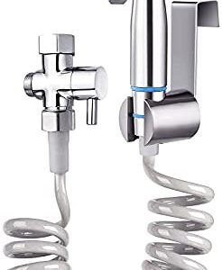 TURLEE Handheld Bidet Sprayer for Toilet -Brass T-valve Adapter, Sprayer Adjustable Water Pressure Control with Bidet Retractable Spring Hose for Feminine Wash.