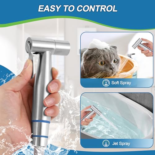 TURLEE Handheld Bidet Sprayer for Toilet -Brass T-valve Adapter, Sprayer Adjustable Water Pressure Control with Bidet Retractable Spring Hose for Feminine Wash.