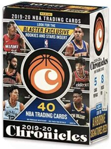 2019 - 2020 panini chronicles basketball blaster box - look for ja morant and zion williamson rookie cards, autographs and more! plus bonus get a 2003 ud lebron james rookie card in top loader with each lot purchased. all cards are in near mint plus condi