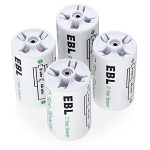 ebl d size battery adapters, aa to d size battery spacer converter case use with rechargeable aa battery cells - 4 pack