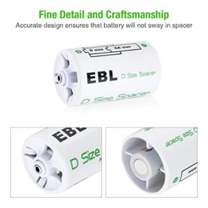 EBL D Size Battery Adapters, AA to D Size Battery Spacer Converter Case Use with Rechargeable AA Battery Cells - 4 Pack