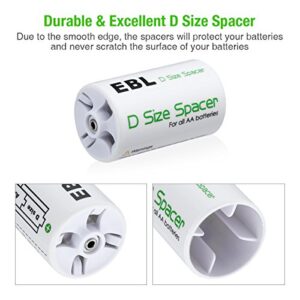 EBL D Size Battery Adapters, AA to D Size Battery Spacer Converter Case Use with Rechargeable AA Battery Cells - 4 Pack