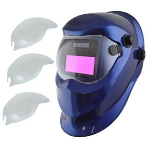 auto darkening welders helmet mask welding grinding blue & 3 x lens cover