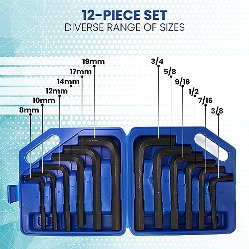 Drixet Jumbo Allen Wrenches Sets Hex Key Set Sae-Inch & Metric With a Handy Carrying Case 12 Piece Set