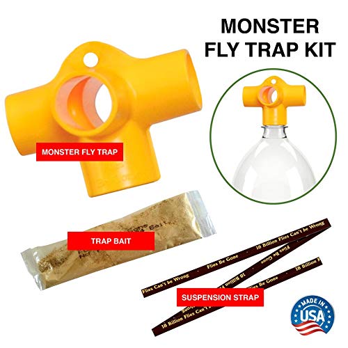 Flies Be Gone Monster Soda Bottle Fly Trap 6 Pack – Reusable Screw Tops for 2 Liter Bottles, KM34 Non-Toxic, No Poison, No Pesticide Bait - Suspension Straps - for Outdoor Use