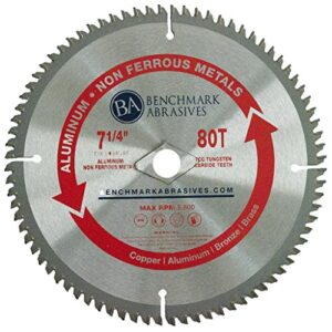 benchmark abrasives 7-1/4" tct saw blade with 5/8" arbor, circular saw blades for cutting plastic aluminum non-ferrous metals fiberglass, smooth cutting ‎(7-1/4" - 80 teeth)