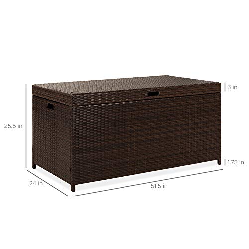 Best Choice Products 136 Gallon Large Deck Box Indoor Outdoor Storage Wicker Furniture, Organization for Patio, Living Room, Bedroom, Cushions, Pool Accessories w/Safety Pneumatic Hinges - Brown