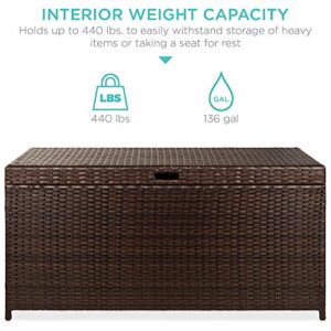 Best Choice Products 136 Gallon Large Deck Box Indoor Outdoor Storage Wicker Furniture, Organization for Patio, Living Room, Bedroom, Cushions, Pool Accessories w/Safety Pneumatic Hinges - Brown