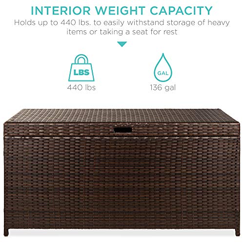 Best Choice Products 136 Gallon Large Deck Box Indoor Outdoor Storage Wicker Furniture, Organization for Patio, Living Room, Bedroom, Cushions, Pool Accessories w/Safety Pneumatic Hinges - Brown