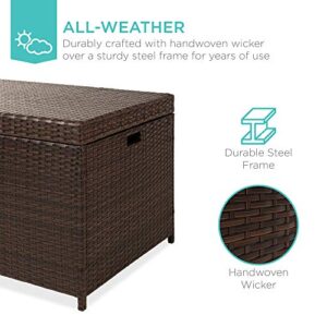 Best Choice Products 136 Gallon Large Deck Box Indoor Outdoor Storage Wicker Furniture, Organization for Patio, Living Room, Bedroom, Cushions, Pool Accessories w/Safety Pneumatic Hinges - Brown