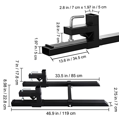 Mophorn Tractor Bucket Forks 43" 2000 Lbs Max, Clamp On Pallet Forks with Adjustable Stabilizer Bar, Heavy Duty Front Loader Forks 60" Total Length, Fork Attachment for Skid Steer,Loader Bucket