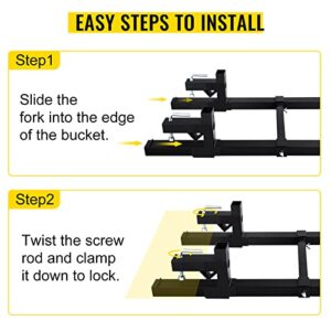 Mophorn Tractor Bucket Forks 43" 2000 Lbs Max, Clamp On Pallet Forks with Adjustable Stabilizer Bar, Heavy Duty Front Loader Forks 60" Total Length, Fork Attachment for Skid Steer,Loader Bucket