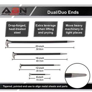 ABN Ladyfoot Rolling Head 4-Piece Pry Bar Tool Set – 6, 12, 16, 20 Inch – for Automotive Machinery Aligning & Prying