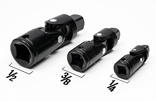 Bastex Black Complete Impact Universal Joint Set, Made of CR-V Steel. 3 Universal Joint Socket Piece Swivel Set. Wobble Elbow Extension Sets