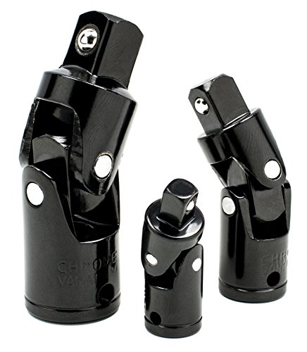 Bastex Black Complete Impact Universal Joint Set, Made of CR-V Steel. 3 Universal Joint Socket Piece Swivel Set. Wobble Elbow Extension Sets