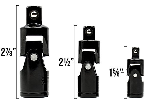 Bastex Black Complete Impact Universal Joint Set, Made of CR-V Steel. 3 Universal Joint Socket Piece Swivel Set. Wobble Elbow Extension Sets