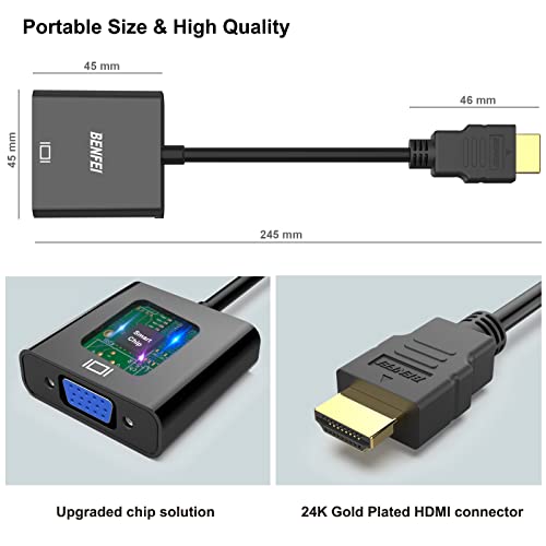 BENFEI HDMI to VGA, Gold-Plated HDMI to VGA Adapter (Male to Female) Compatible for Computer, Desktop, Laptop, PC, Monitor, Projector, HDTV, Chromebook, Raspberry Pi, Roku, Xbox and More - Black
