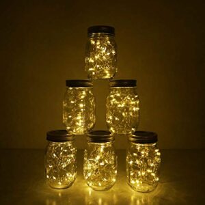 Decorman Solar Mason Jar Lid Lights, 6 Pack 20 LED Waterproof String Fairy Star Firefly Jar Lids Lights for Patio Garden Yard Lawn Party Wedding Christmas Decoration(Jars & Hangers Not Included)