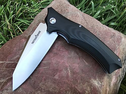 TACTICAL GEARZ G10 EDC Pocket Knife, TG Vex! G10 Handle, 9Cr18MoV Stainless Steel Blade w/Ball Bearing Washers! Includes Sheath! (Black)