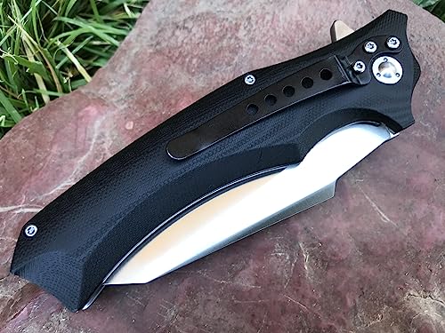 TACTICAL GEARZ G10 EDC Pocket Knife, TG Vex! G10 Handle, 9Cr18MoV Stainless Steel Blade w/Ball Bearing Washers! Includes Sheath! (Black)