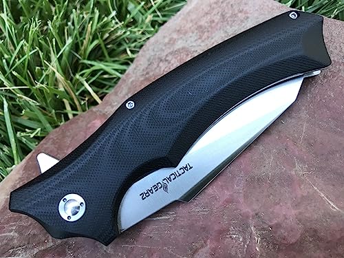 TACTICAL GEARZ G10 EDC Pocket Knife, TG Vex! G10 Handle, 9Cr18MoV Stainless Steel Blade w/Ball Bearing Washers! Includes Sheath! (Black)