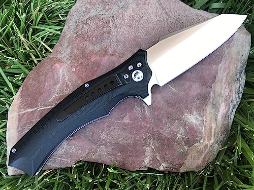 TACTICAL GEARZ G10 EDC Pocket Knife, TG Vex! G10 Handle, 9Cr18MoV Stainless Steel Blade w/Ball Bearing Washers! Includes Sheath! (Black)