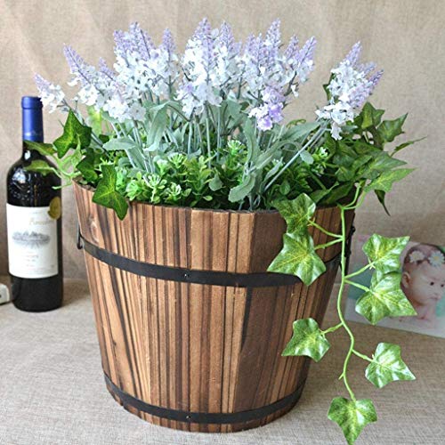 CoscosX 3 Pcs Rustic Wooden Bucket Flower Planter Patio Garden Backyard Planter Outdoor Indoor Home Decor