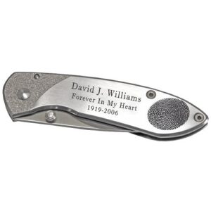 buck custom engraved stainless steel pocket knife (fingerprint + text engraving)