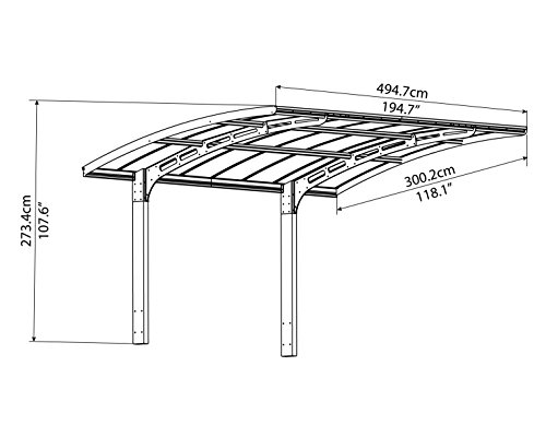 Palram - Canopia Arizona 10 Ft. x 16 Ft. x 9 Ft. Breeze 5000 Single Carport Aluminum Metal Frame and Polycarbonate Panels Car Port for Outdoor Driveway Car, Truck, RV, Boat Storage (Gray/Bronze)