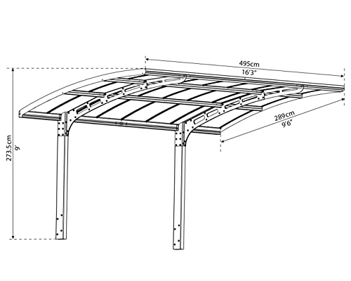 Palram - Canopia Arizona 10 Ft. x 16 Ft. x 9 Ft. Breeze 5000 Single Carport Aluminum Metal Frame and Polycarbonate Panels Car Port for Outdoor Driveway Car, Truck, RV, Boat Storage (Gray/Bronze)