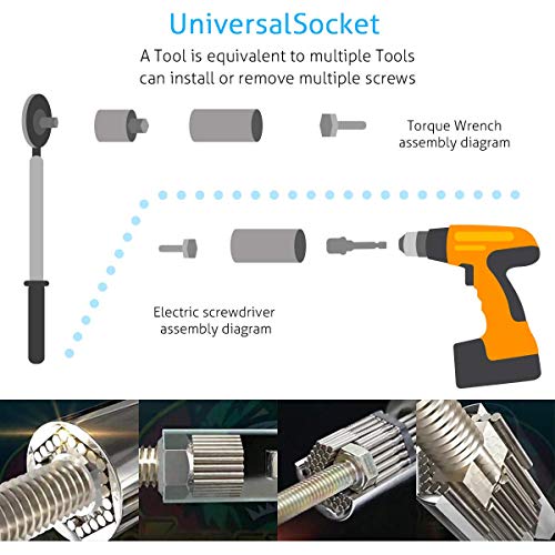 Fruholt Multi-function 7mm-19mm Ratchet Universal Sockets Metric Wrench Power Drill Adapter Set and 105 Degree Right Angle Extension Power Screwdriver Drill Attachment 1/4" Drive 6mm Hex Magnetic Bit