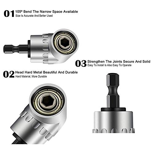 Fruholt Multi-function 7mm-19mm Ratchet Universal Sockets Metric Wrench Power Drill Adapter Set and 105 Degree Right Angle Extension Power Screwdriver Drill Attachment 1/4" Drive 6mm Hex Magnetic Bit