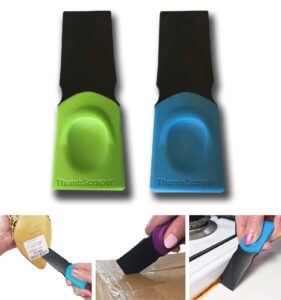 fusionbrands thumb scraper tool, 2 pack – save your manicure – a multi-use plastic scraper, ideal for removing price stickers, tags, wax, grime, gum and more – nylon with non-slip grip