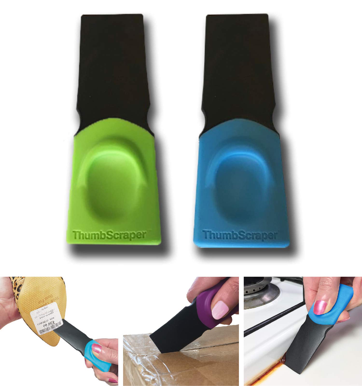 FusionBrands Thumb Scraper Tool, 2 Pack – Save Your Manicure – A Multi-Use Plastic Scraper, Ideal for Removing Price Stickers, Tags, Wax, Grime, Gum and More – Nylon with Non-Slip Grip